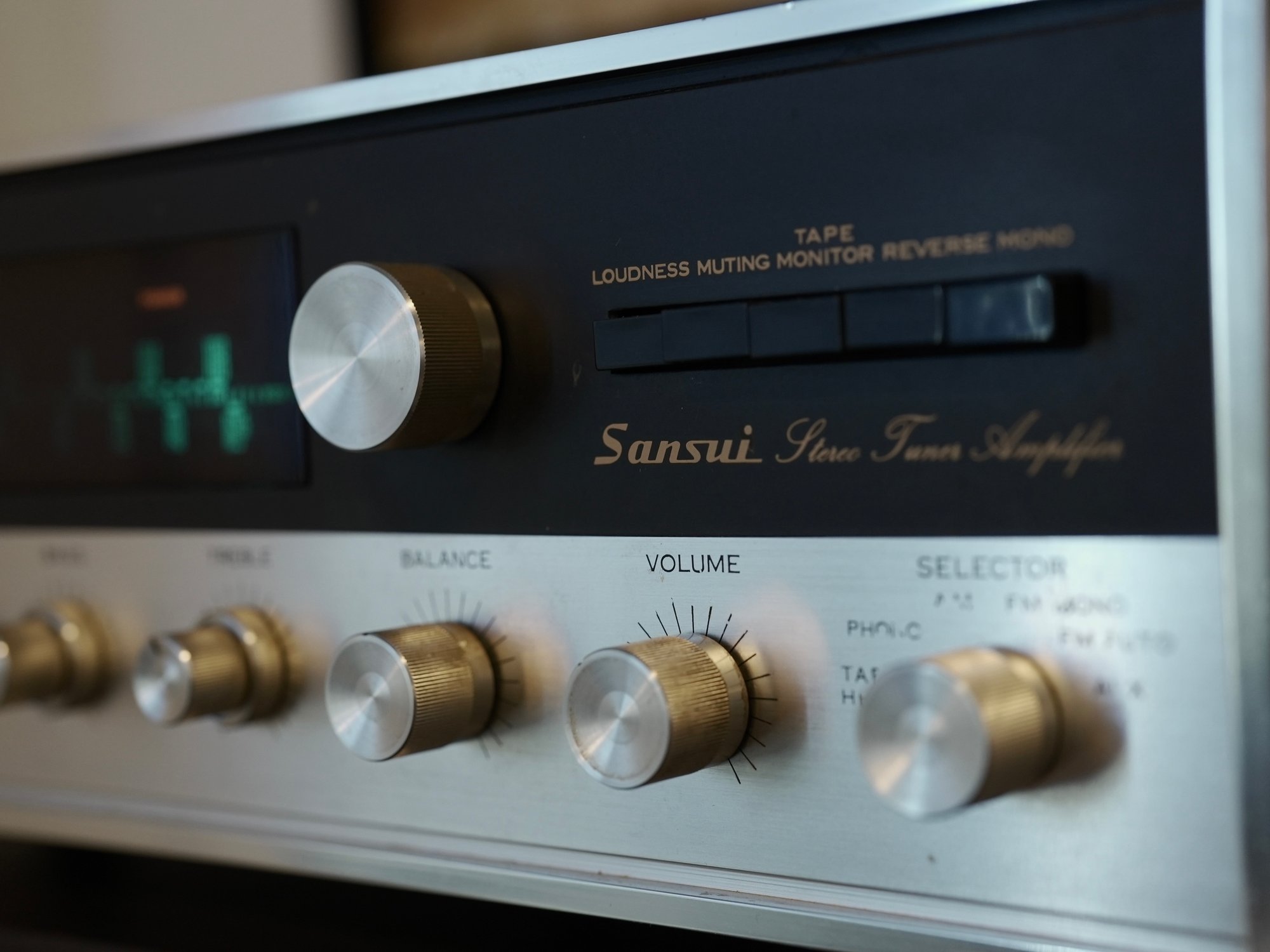The Post Road Loft &mdash; Sansui vintage audio setup, part of the loft&rsquo;s character.